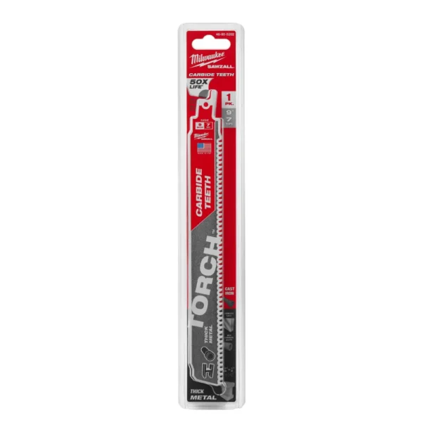 Milwaukee - 48005202 - THE TORCH™ WITH CARBIDE TEETH SAWZALL™ BLADE 230MM 7TPI - Milwaukee | $58.01 | Available from Powertools Tauranga