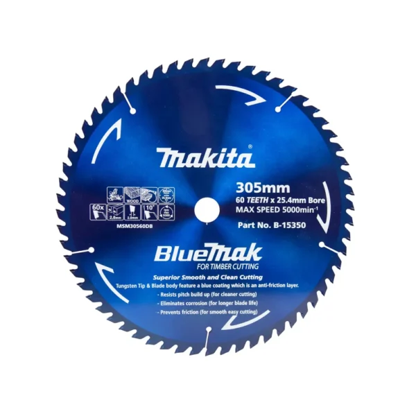 Makita - B-15350 - BLUEMAK blade 305mmx25.4mmx60T (Wood) - for Mitre saws - Makita | $121.91 | Available from Powertools Tauranga