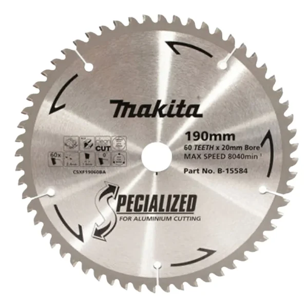 Makita - B-15584 - Aluminium cutting blade 190x20mmx60T - for Circular saws - Makita | $202.86 | Available from Powertools Tauranga