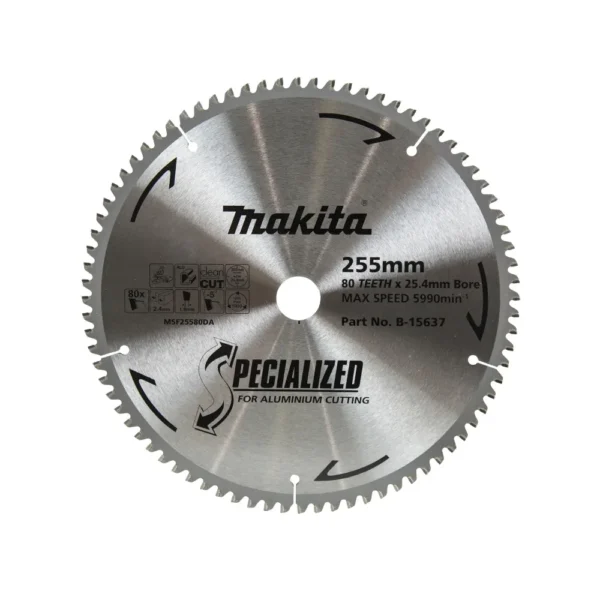 Makita - B-15637 - Aluminium cutting blade 255mmx25.4mmx80T - for Mitre saws - Makita | $178.85 | Available from Powertools Tauranga