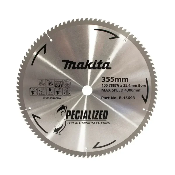 Makita - B-15693 - Aluminium cutting blade 355mmx25.4mmx100T - for Mitre saws - Makita | $366.28 | Available from Powertools Tauranga