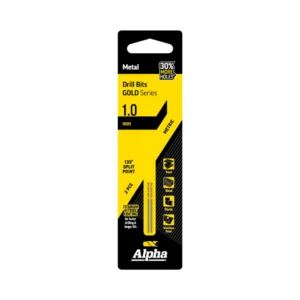 Alpha - C9LM010 - Jobber Drill Carded 1.0mm Gold Series (2PK) - Alpha | $7.90 | Available from Powertools Tauranga