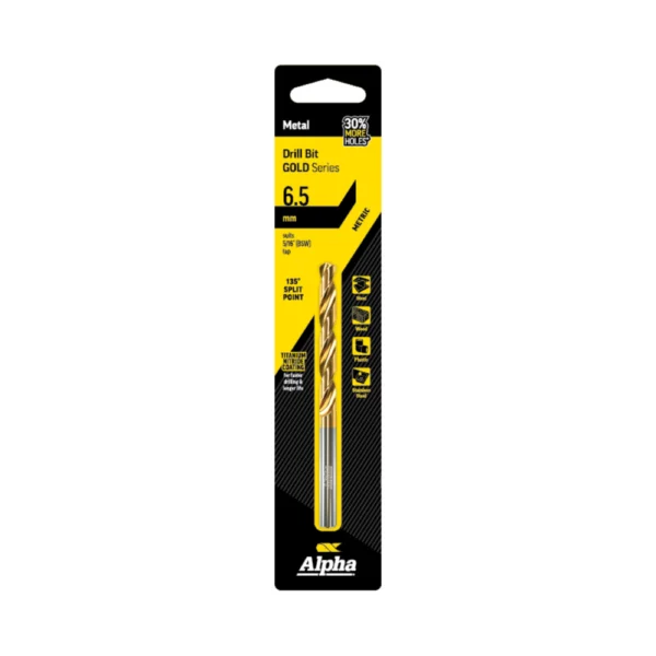 Alpha - C9LM065 - Jobber Drill Carded 6.5mm Gold Series - Alpha | $7.31 | Available from Powertools Tauranga