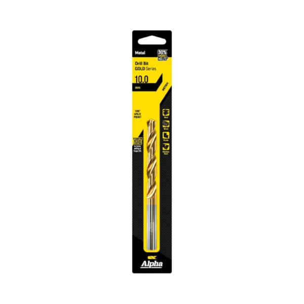 Alpha - C9LM100 - Jobber Drill Carded 10.0mm - Gold Series - Alpha | $15.48 | Available from Powertools Tauranga