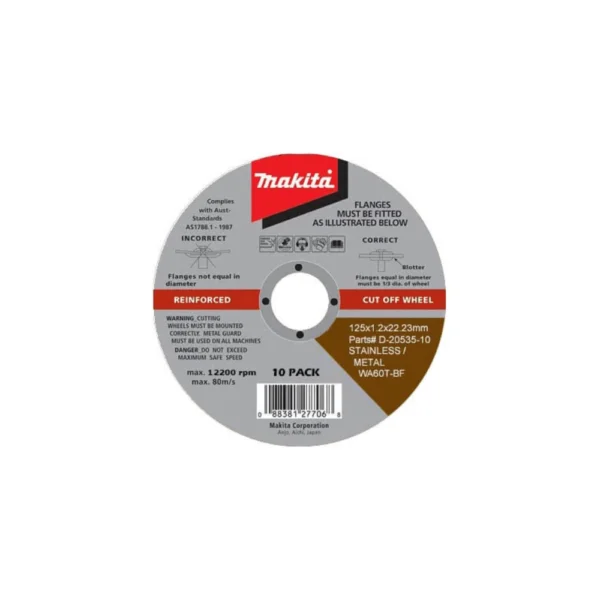 Makita - D-65969 - CUT-OFF WHEEL 125x1.0x22.23 (singles) - Makita | $1.77 | Available from Powertools Tauranga