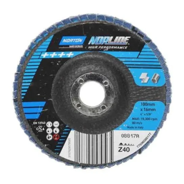 NORTON - 63642580356 - 125x22mm Z120 NORLINE FLAP DISC HIGH PERFORMANCE - R842 (BLUE) - Norton | $10.48 | Available from Powertools Tauranga