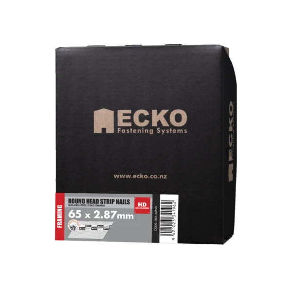 Ecko - OSR-3465R - 34° Paper Collated Framing Nails Galvanised - Smooth / Ring Round Head 65mm x 2.87mm Ring 1000 pieces - Ecko | $87.86 | Available from Powertools Tauranga