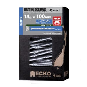 0.17009200 172470232617660478.jpg Ecko - BBC414G100L-100 - OutDoor XGuard T-REX17® Batten Screws, Bugle Head Internal Hex Drive 14G 100mm 100 pack