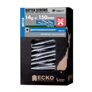 0.23166700 172470266917660457.jpg Ecko - BBC414G150L-100 - OutDoor XGuard T-REX17® Batten Screws, Bugle Head Internal Hex Drive 14G 150mm 100 pack