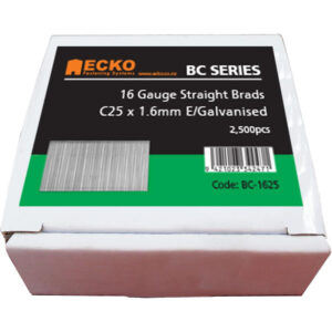 0.03649000 178623801517660523.jpg Ecko - BC-1625 - 16GA. Straight Brads Electro Galvanised 25mm 16G 2500 pieces