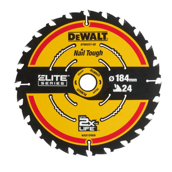 DeWalt - DT90257-QZ - Extreme 2X Life Circular Saw Blade (184 mm X 24T) (16/20 mm)
